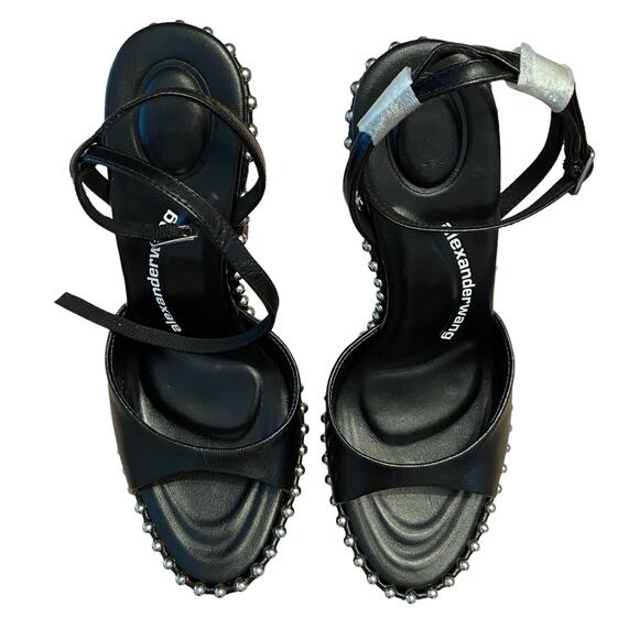 Alexander Wang Nova 145 Platform Sandals Studded Ankle Strap Leather Black Sz 38 - Picture 4 of 13